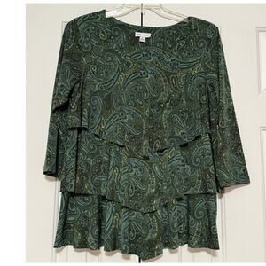 Susan Graver Paisley Print Liquid Knit Tiered Tunic Top, Size M